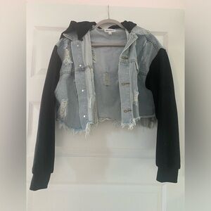 Dance & Marvel Sky Blue Denim Jacket with Hood - Medium